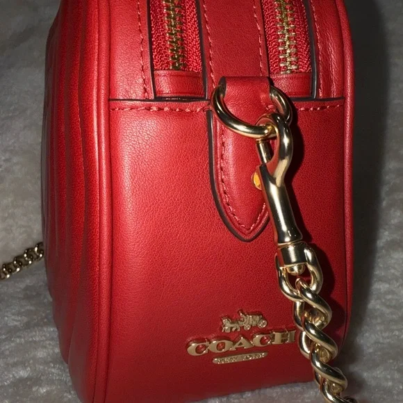 New RARE COACH Jes Crossbody Bag w/Puffy Heart Quilting Leather Gold Cherry Red - Picture 4 of 13